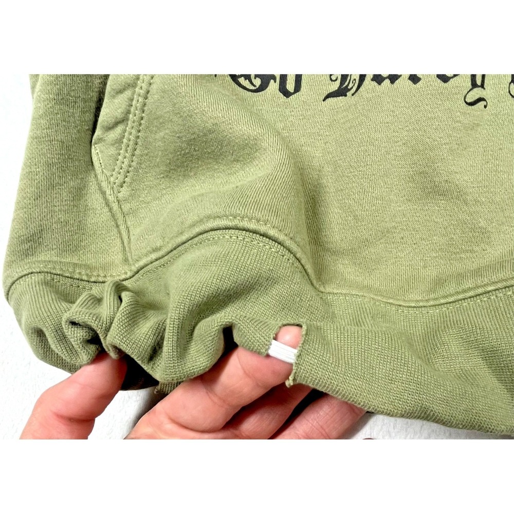 Ed Hardy Hoodie Mens Medium Olive Green Tattoo Graphic Love Kills Slowly *Flaws - Picture 6 of 14